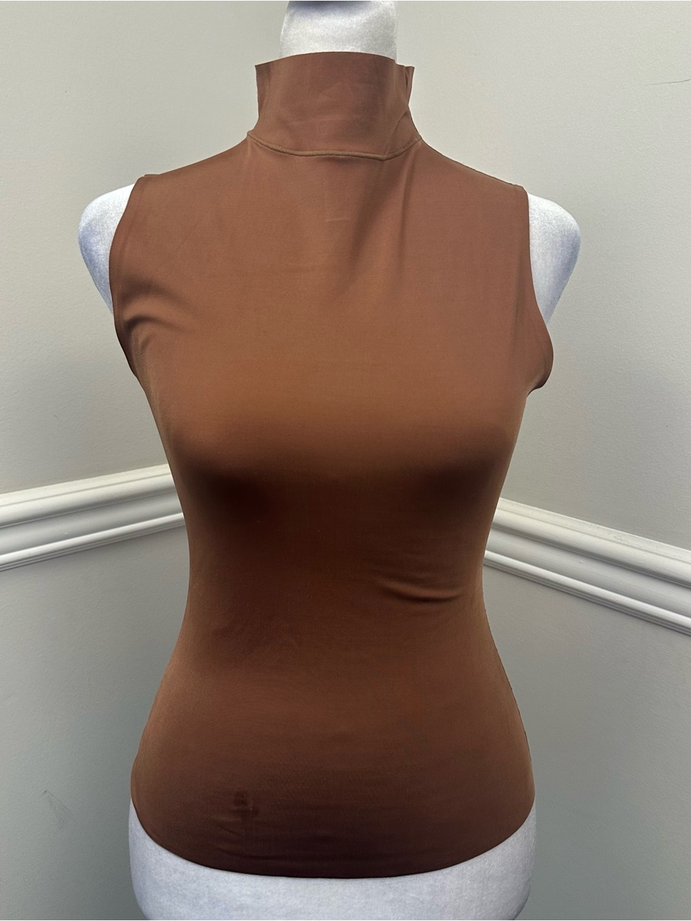 Zara Brown Sleeveless Mock Neck Tank S